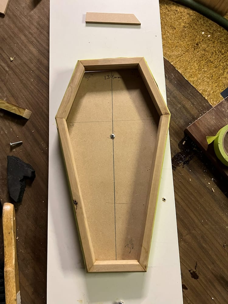 A shaped MDF frame assembled on the workbench